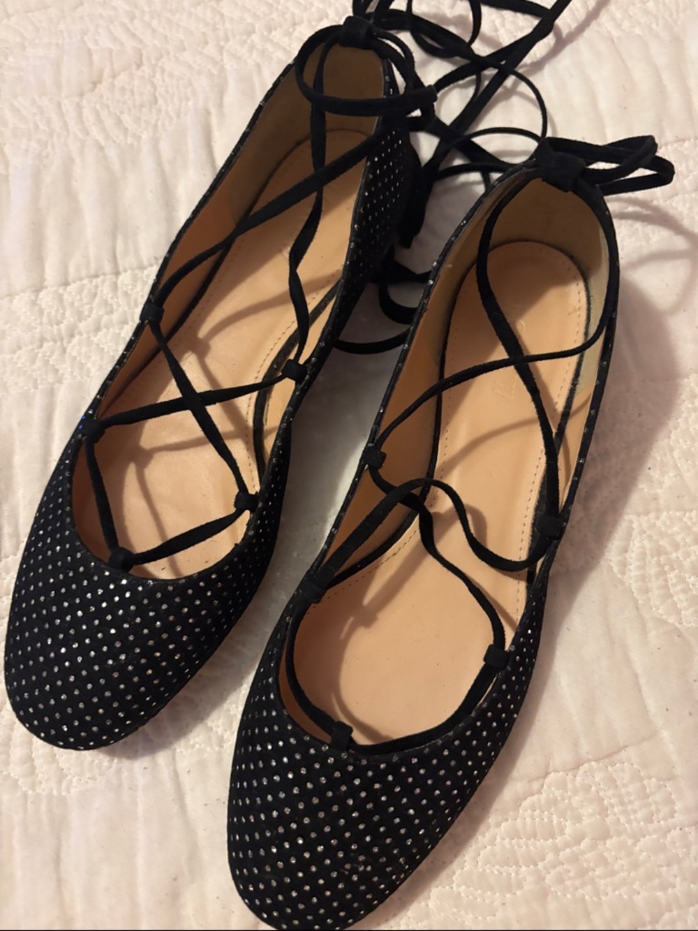 J. Crew Black Lace-Up Studded Ballet Flats